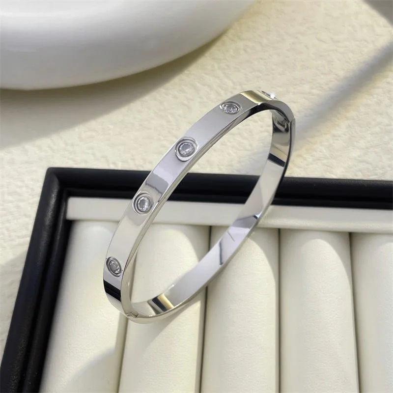 Gold Color Zircon And Cross Nut Nail Bracelet Gold & Bangle For Woman -
