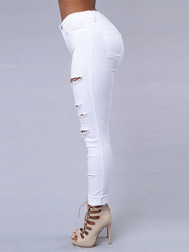 High Waist Ripped Women's Skinny Jeans -