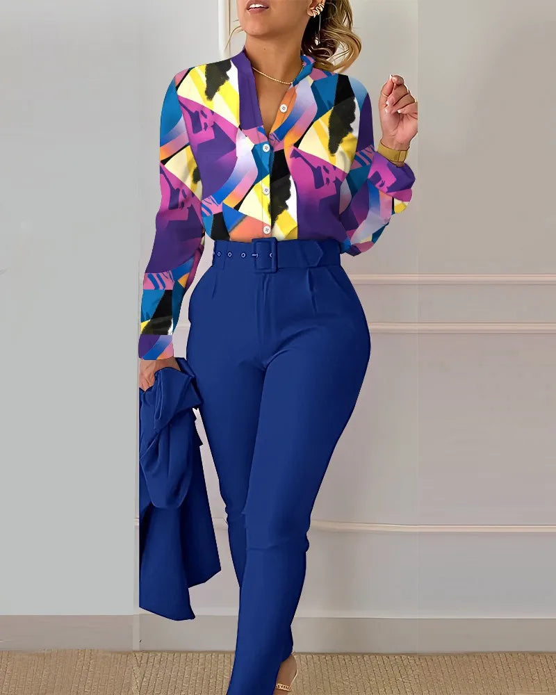 Casual Long Sleeve Shirt Pants Set -