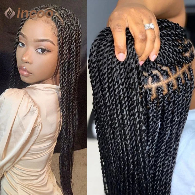 Full Lace Frontal Wigs Twist Braids Box Braids Lace Faux Locs Wig Goddess Braids -
