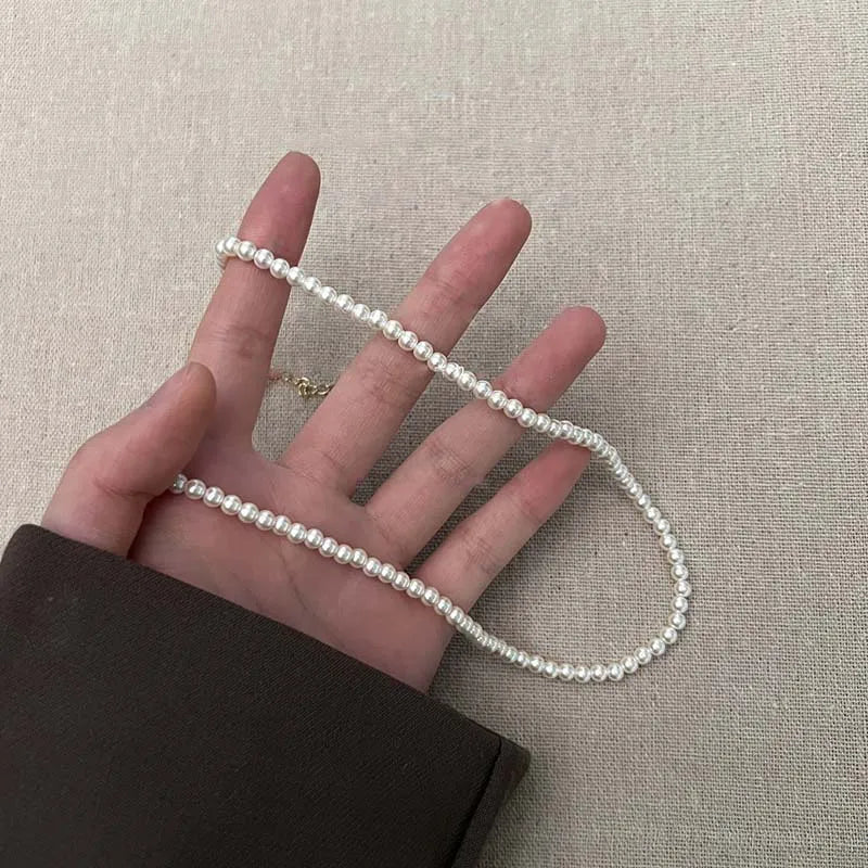 Vintage White Pearl Chain Choker Necklace -