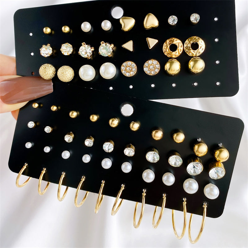 Trendy Vintage Gold Color Earrings Set Pearl Stud Earrings -