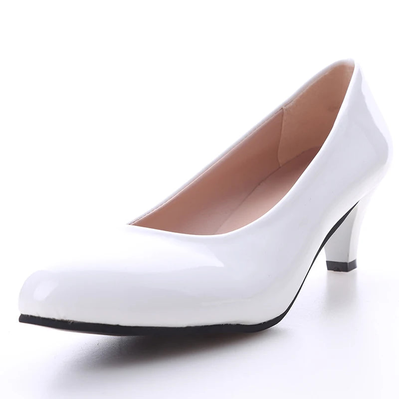 New Women's Shoes On Heels Elegant Medium High Heeled Ladies Pointed Toe Fashion Pumps For Woman Office Black White Red -