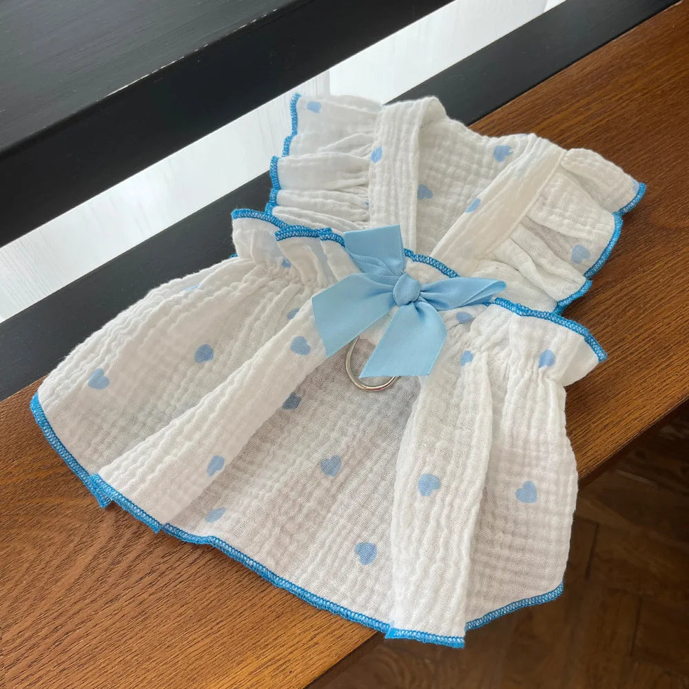 Pet dresses clothes for spring and summer dogs cats teddy bears Pomeranians plush toys hearts all cotton fabric -