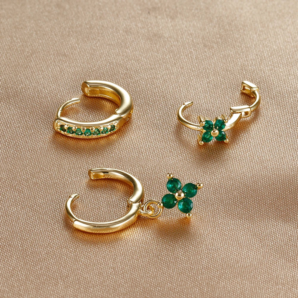 3PCS Trendy Stainless Steel Flower Drop Earring Set -