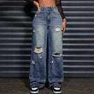 Stay on trend with these denim ripped straight-leg jeans for women—a perfect blend of edgy and classic style! -