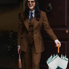 Autumn Retro Red Women's Jacket Pant Sets 3Piece Suit Single Button Peaked Lapel Blazer Formal Office Professional Outerwears -