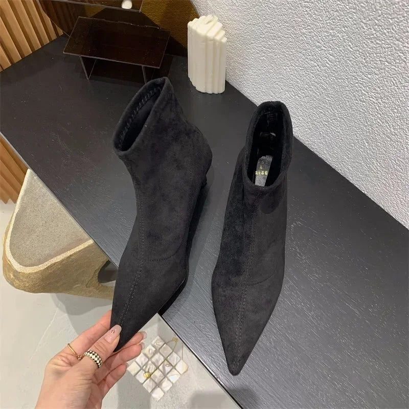 Shoes for Women 2025 High Quality Elegant Ankle Women's Boots Fashion Back Zipper Solid Office and Career Sexy Pointed Toe Boots -