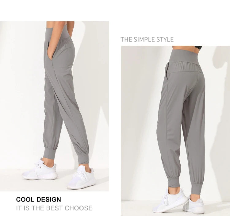 Woman Yoga Pants Hem Bound Running Fitness Loose Slim Quick-Dry Yoga Pants Pleated Capris Pockets Jogging Pants Sports pants -