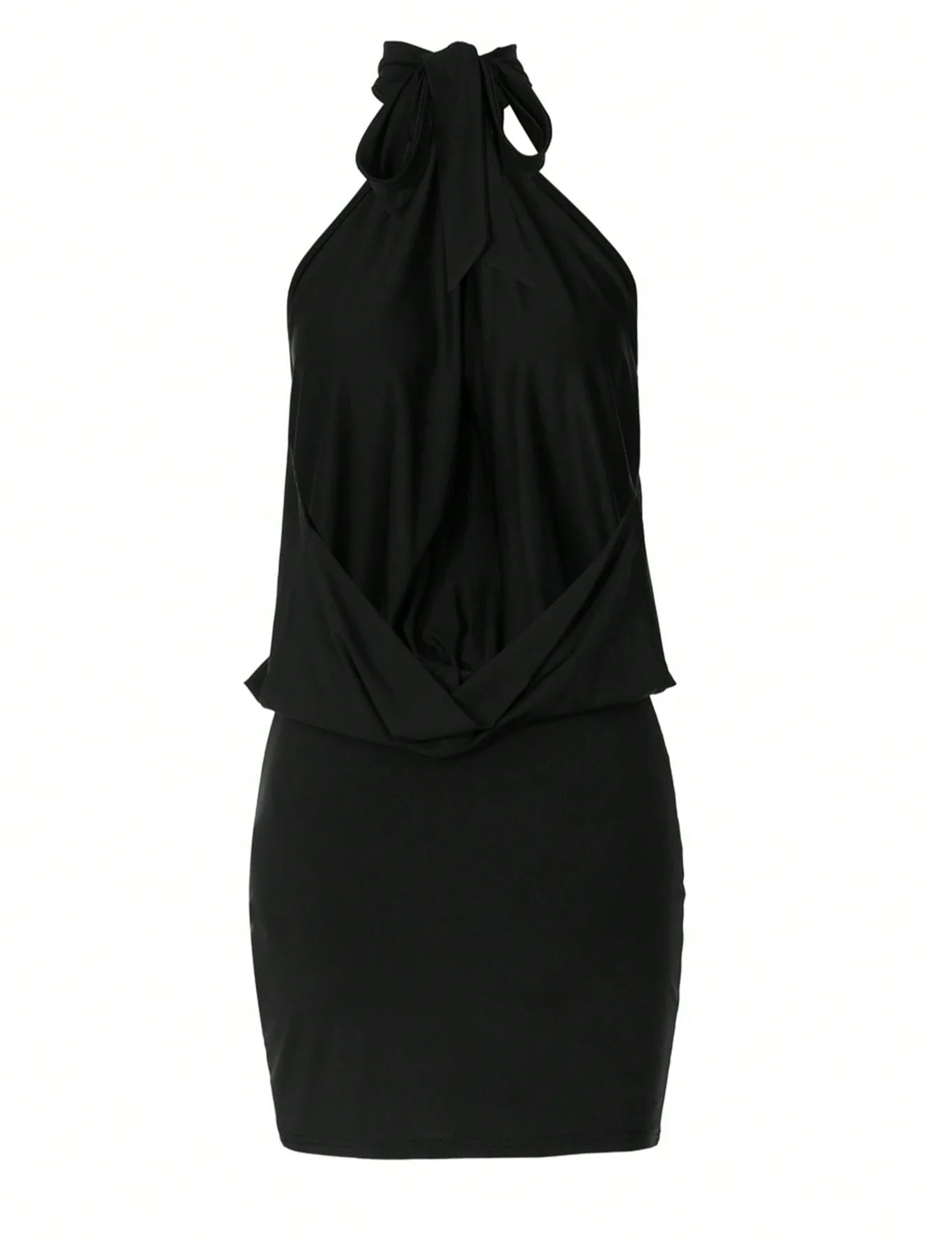 Black Halter Neck Backless Dress -