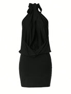 Black Halter Neck Backless Dress -