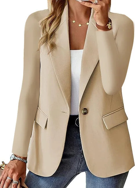 Women's Long Sleeve Blazers, Simple Button Pocket, White, Office, Commuter, Monochromatic, New -