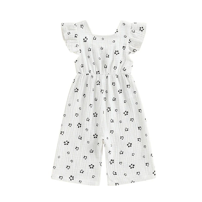Toddler Kids Clothes Girls Summer Overalls Cotton Floral Print Backless Bowknot Rompers Jumpsuits Baby Clothing -