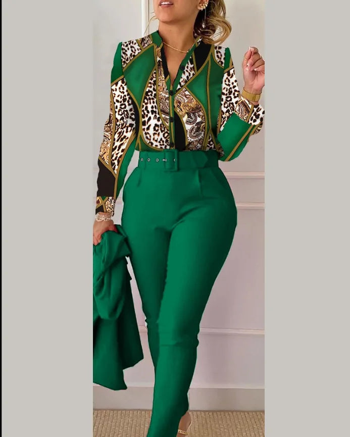 Casual Long Sleeve Shirt Pants Set -