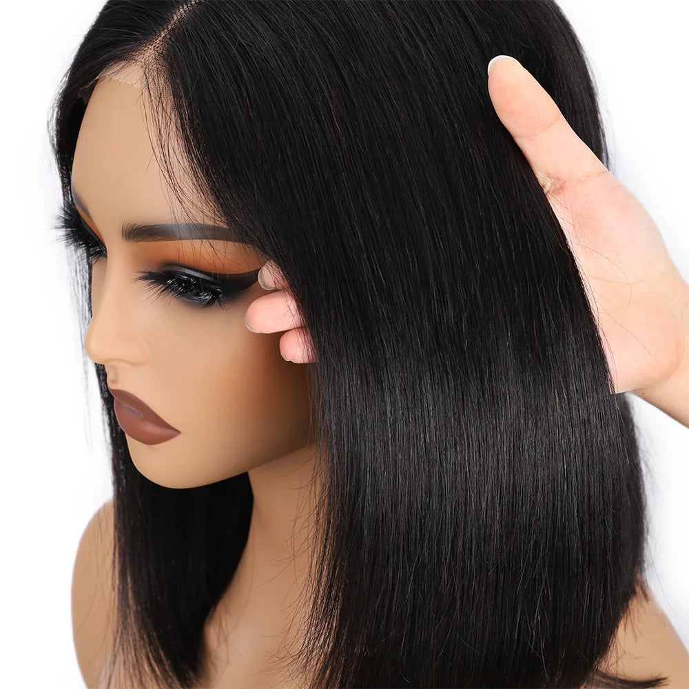 Wear And Go Glueless Wigs Human Hair Bob Straight Pre Cut Lace Front Wigs Human Hair Upgraded No Glue Lace Front Wigs For Women -
