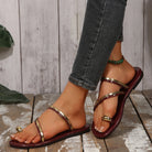 Wine Red Clip Toe Non Slip Slides Flats -