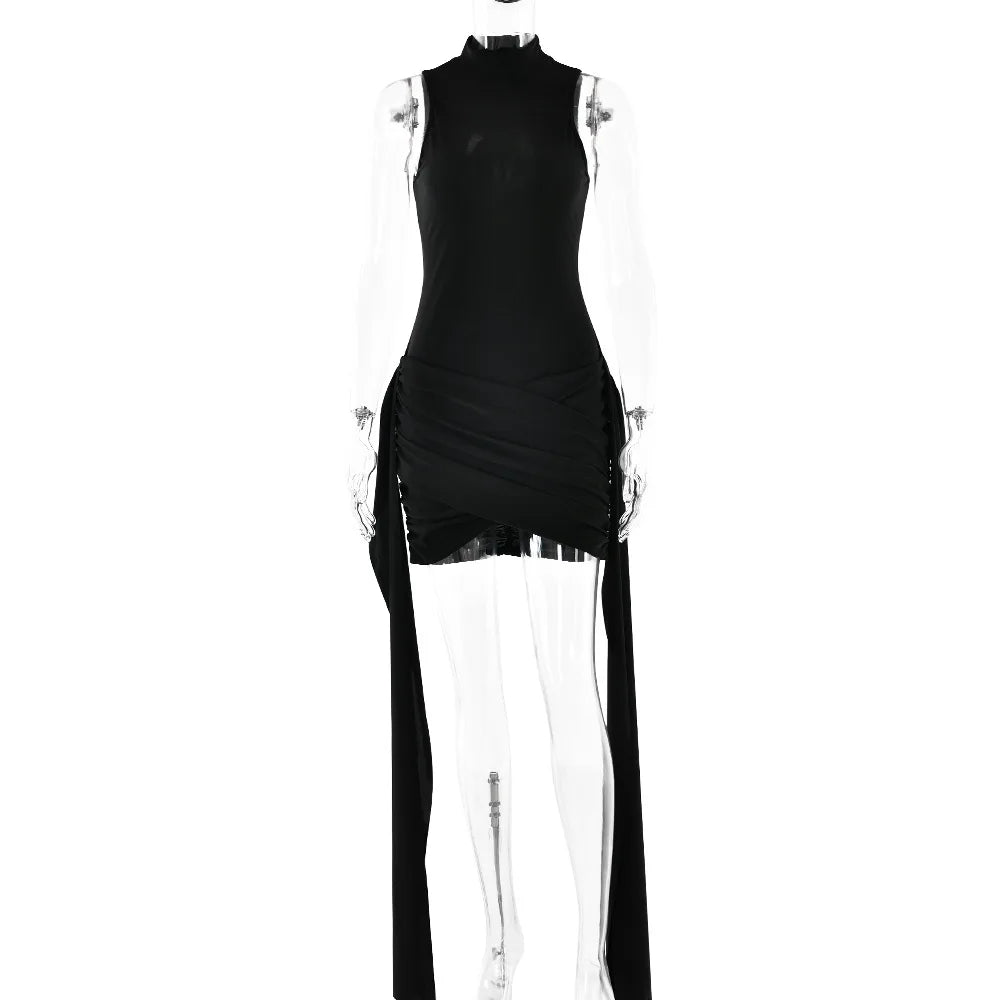 Turtleneck Sleeveless Sexy Mini Dress For Women -