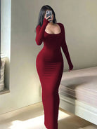 Women's Solid Long Sleeve Dress -