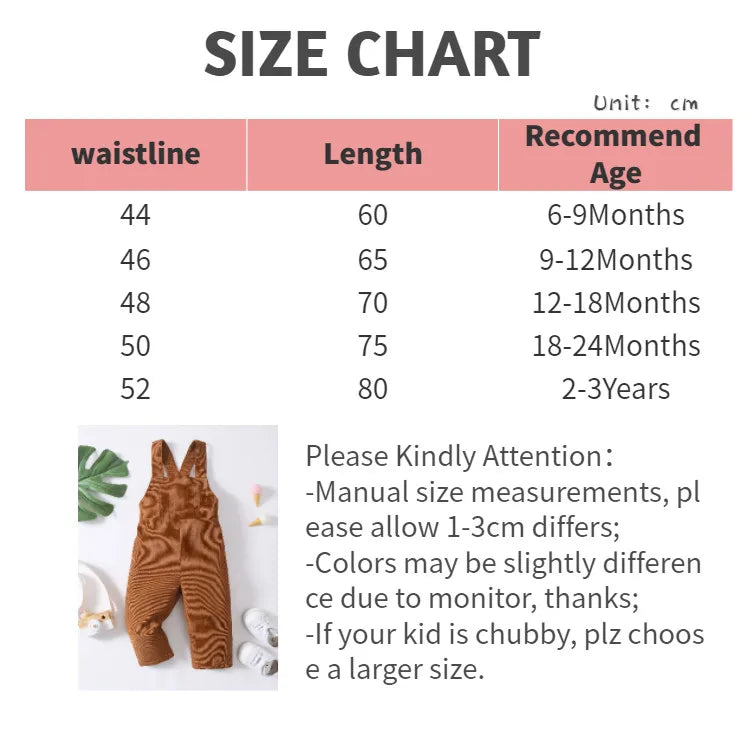 Dress your toddler boy or girl in cozy style with these brown corduroy strap pants—perfect for everyday comfort and cuteness 0-3 Years! -