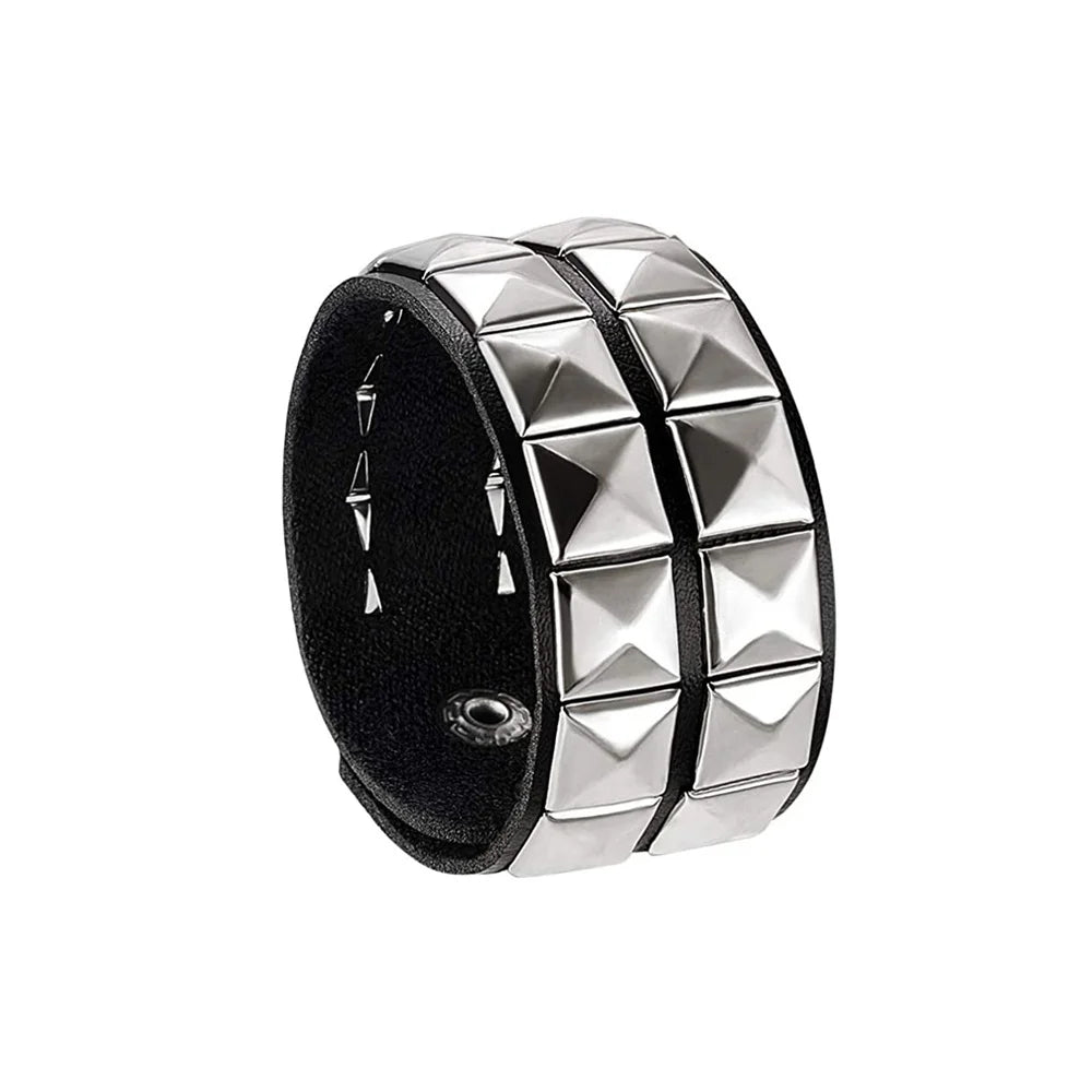 Black Round Square Gothic Spike Bracelet -