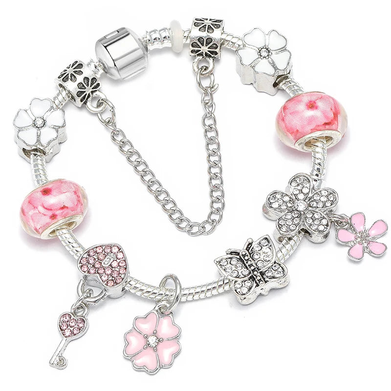 Pink Heart To Heart Beads Charm Bracelets -