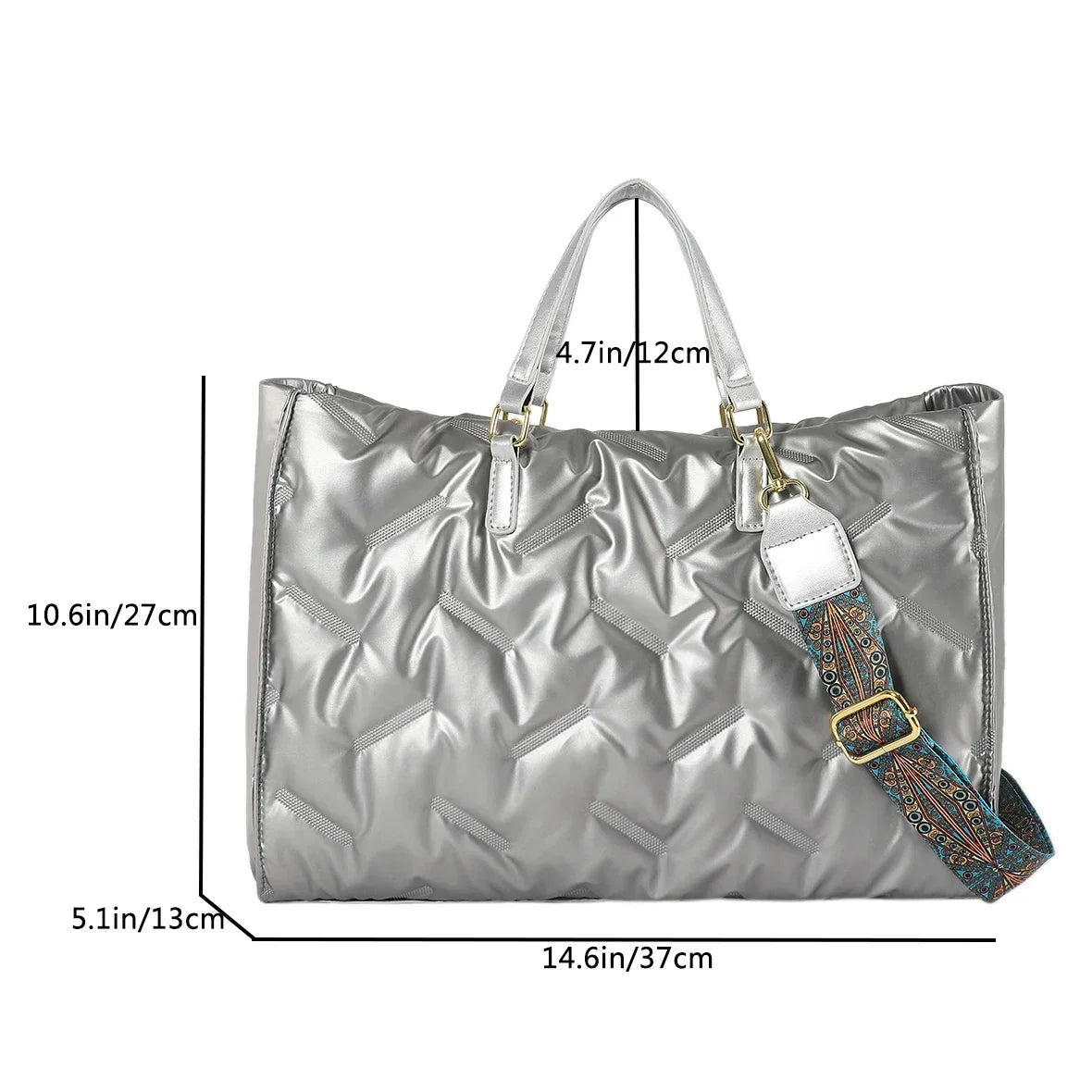 Stay on-trend with this fashion-forward large tote padded handbag featuring a designer quilted design. This stylish accessory is perfect for adding a touch of sophistication and elegance to your ensemble. -