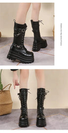 Plus Size 43 Autumn Women Boots Buckle Round Toe Wedges Platform Boots Punk Goth INS Women Street Shoes Combat Boots for Women -