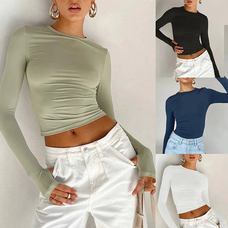 Upgrade your casual look with this fashionable women's long sleeve crew neck t-shirt—a versatile and stylish addition to your wardrobe! -