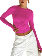 Upgrade your casual look with this fashionable women's long sleeve crew neck t-shirt—a versatile and stylish addition to your wardrobe! -