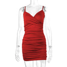 European and American summer backless sexy V-neck camisole dress women's pleated hip hugging dress -