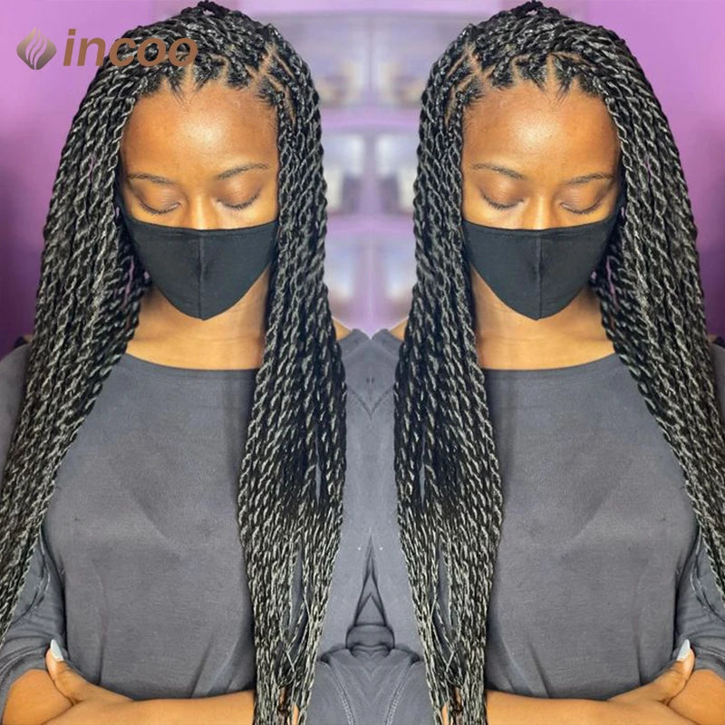 Full Lace Frontal Wigs Twist Braids Box Braids Lace Faux Locs Wig Goddess Braids -