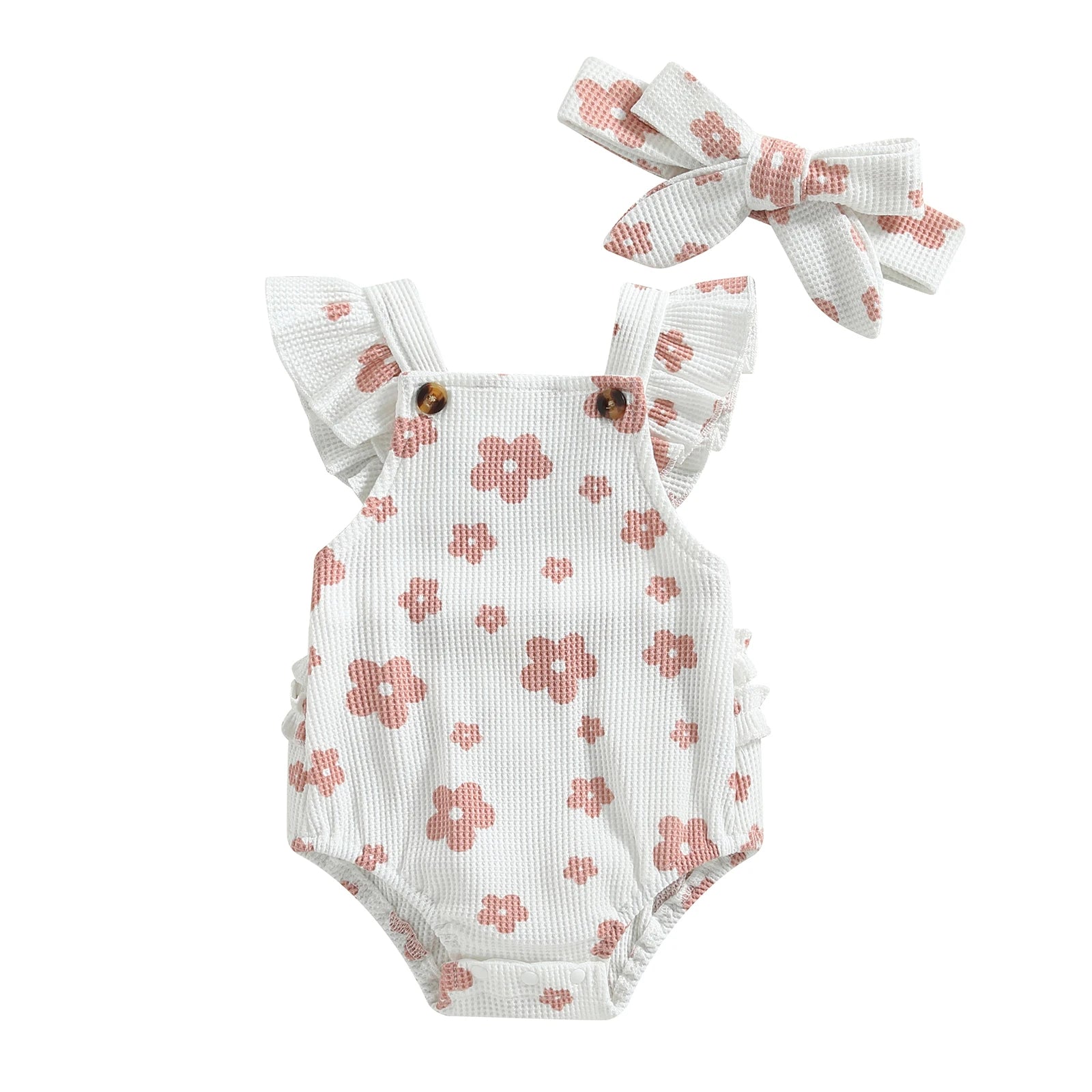 Keep your baby girl stylish and comfortable with this casual floral print suspender jumpsuit set—perfect for infants and newborns 0-18M! -