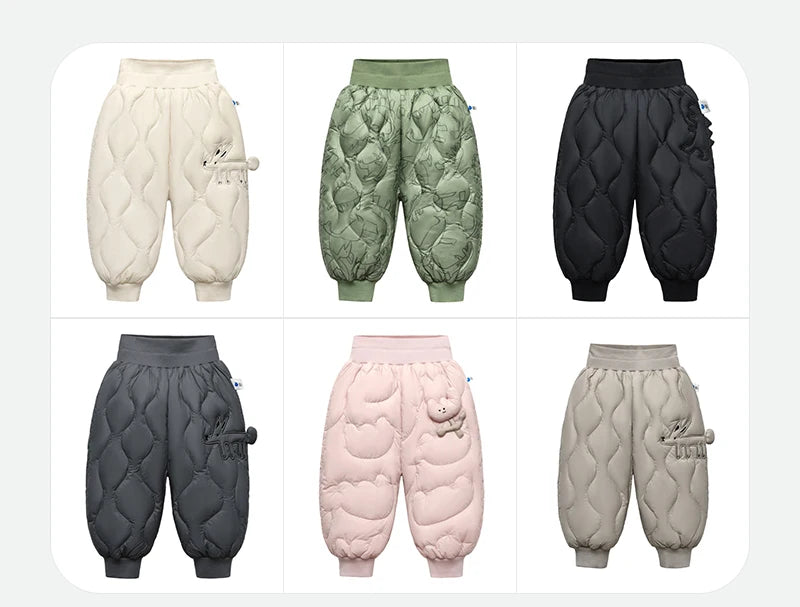 Keep your kids cozy and protected with these new style three-proof high-waisted warm down trousers—perfect for boys and girls on chilly days! -
