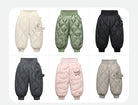 Keep your kids cozy and protected with these new style three-proof high-waisted warm down trousers—perfect for boys and girls on chilly days! -