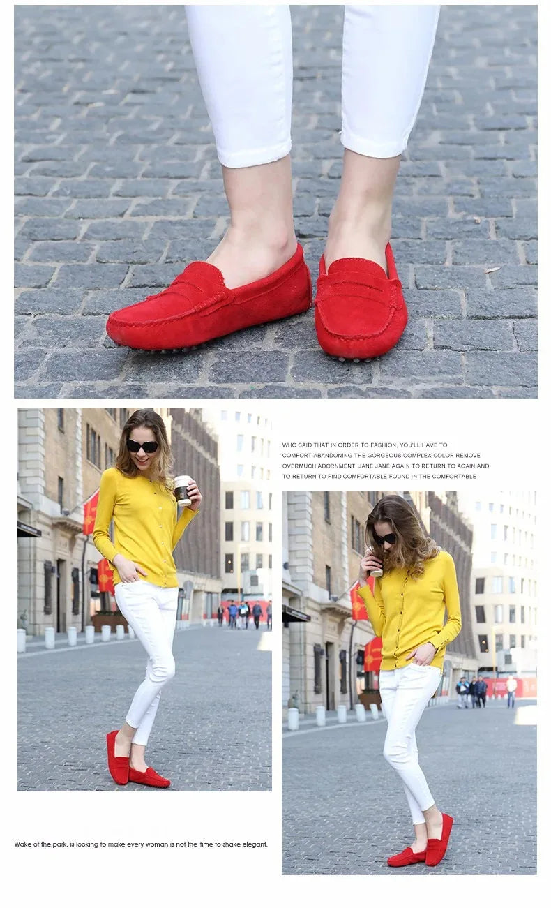 100% Genuine leather Women flats Fashion Handmade Women Casual leather shoes Leather Moccasin Women Driving Shoes Loafers -