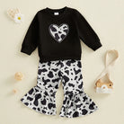 Little Girls 2PCS Fall Sets Long Sleeve O Neck Tops Leopard Print Flared Pants Set -