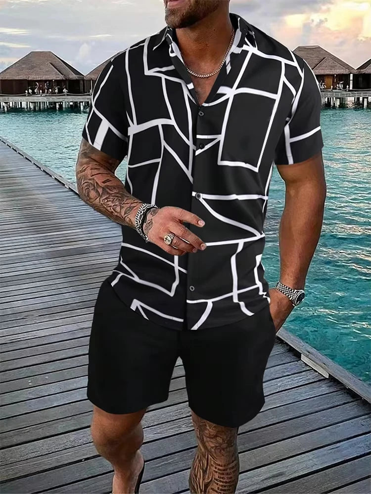 Summer Men's Short Sleeve Shirt And Beach Shorts Set Outdoor Sports Comfortable Men's Shorts Hawaii Men's Travel Casual Shirt -