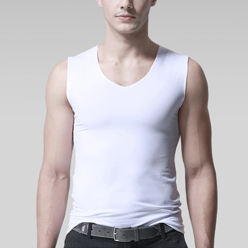 Ice Silk Tank Tops Seamless Mens Vest Loose Sleeveless Sport Bodysuit Vest For Men Plain Casual Summer Tank Undershirts Cool 5XL -