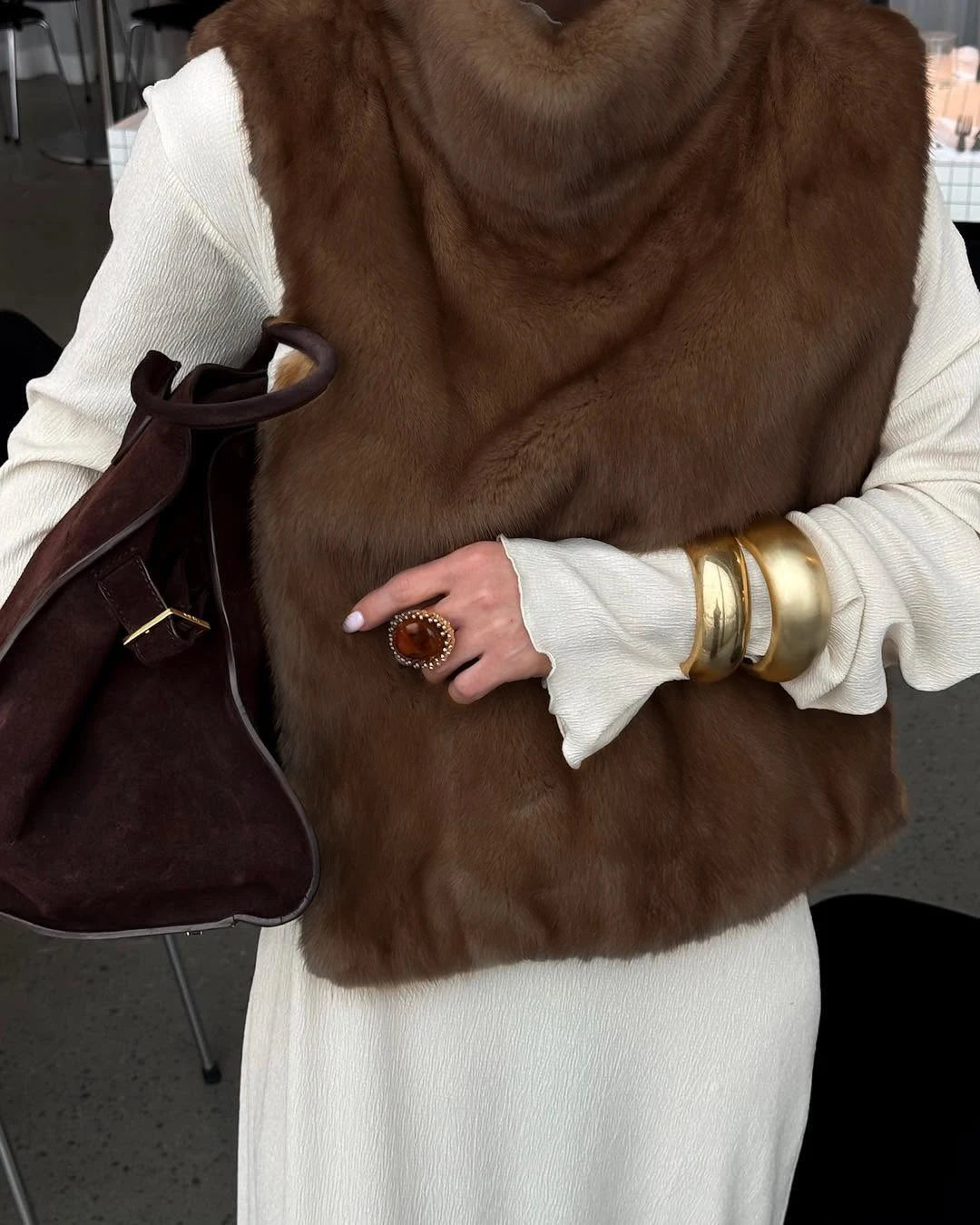 Solid Faux Fur Coat Women -