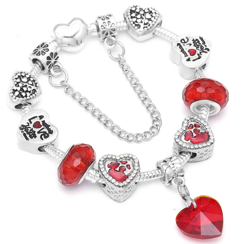 Pink Heart To Heart Beads Charm Bracelets -