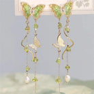 Elegant Red Zircon Butterfly Drop Earrings -