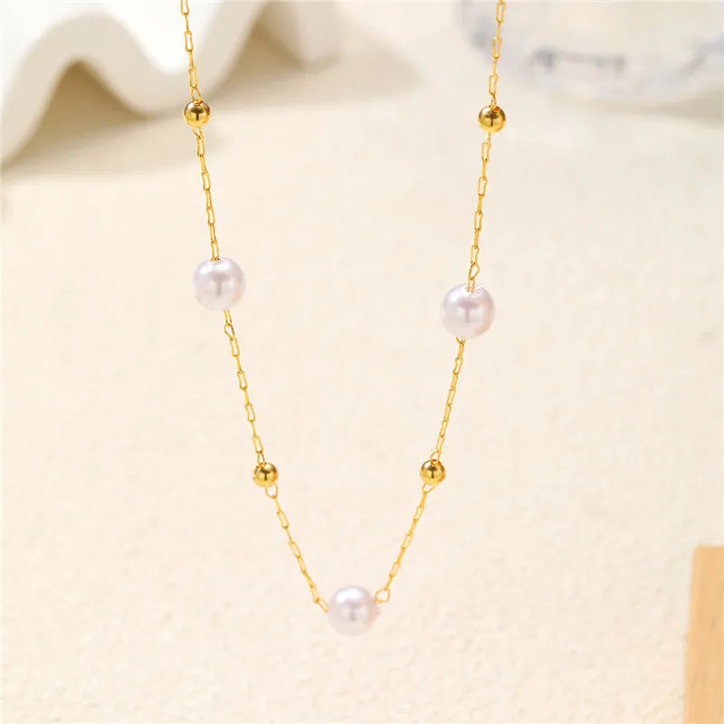Simple Pearl Beads Necklace -