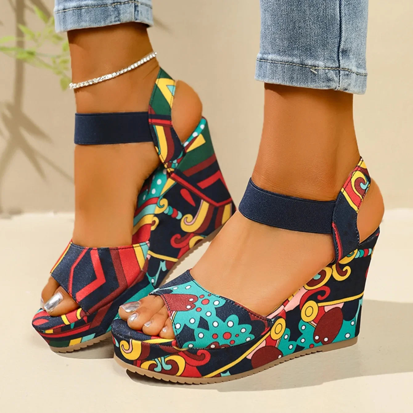 Shoes for Women 2025 New Women Wedge Sandals Retro Ethnic Printing Platform Sandals Ladies Casual Comfortable Outdoor Sandals -