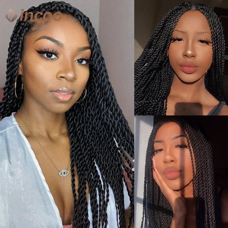 Full Lace Frontal Wigs Twist Braids Box Braids Lace Faux Locs Wig Goddess Braids -