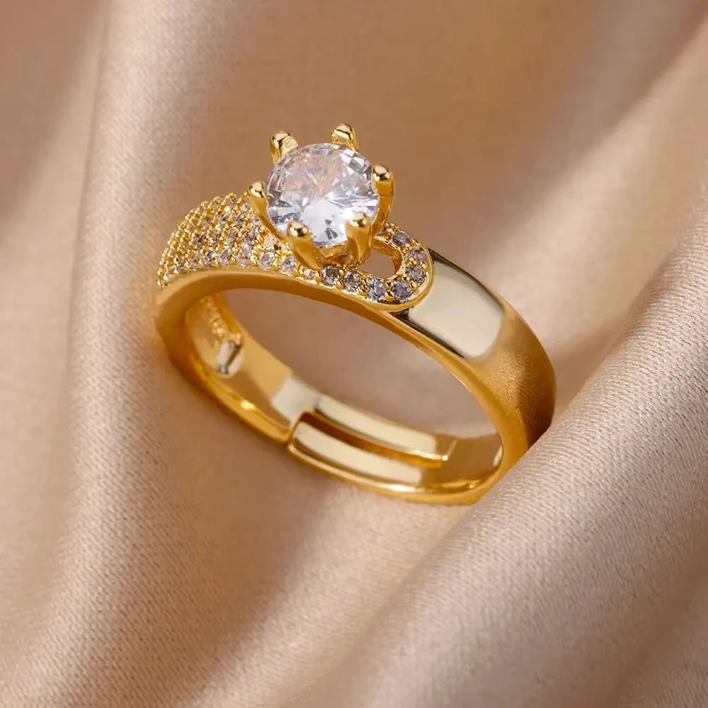 Gold Plated Stainless Steel Crystal Rings -