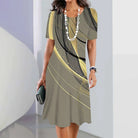 New Women's Dresses Striped Printed Elegant Casual O Neck Short Sleeve Summer Dresses Fashion Ladies Plus Size Clothing Vestidos -