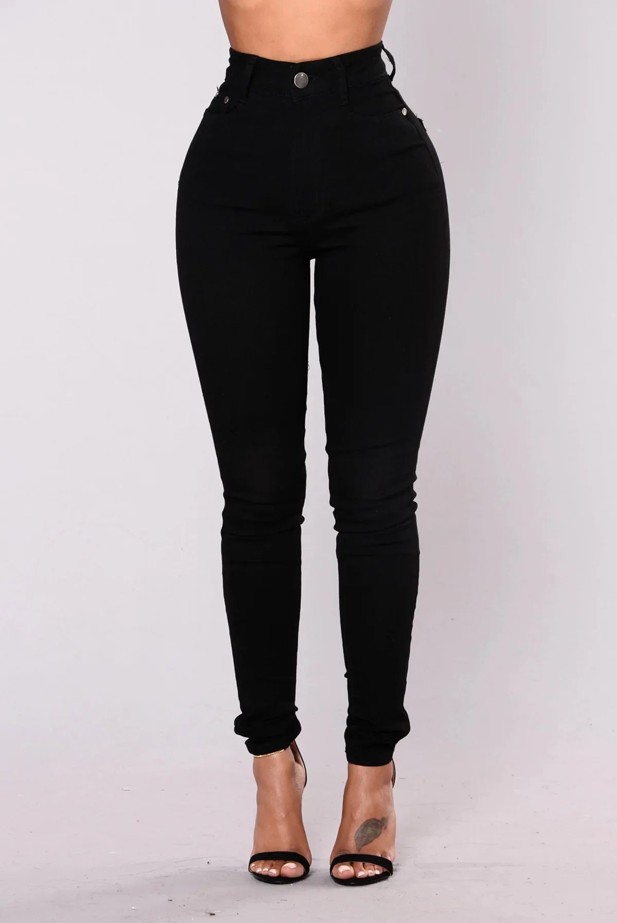 Women High Waist Stretch Hip Lift Denim Skinny Pants Jeans Full Length Sexy Slim Bleachded Solid Color Pants -