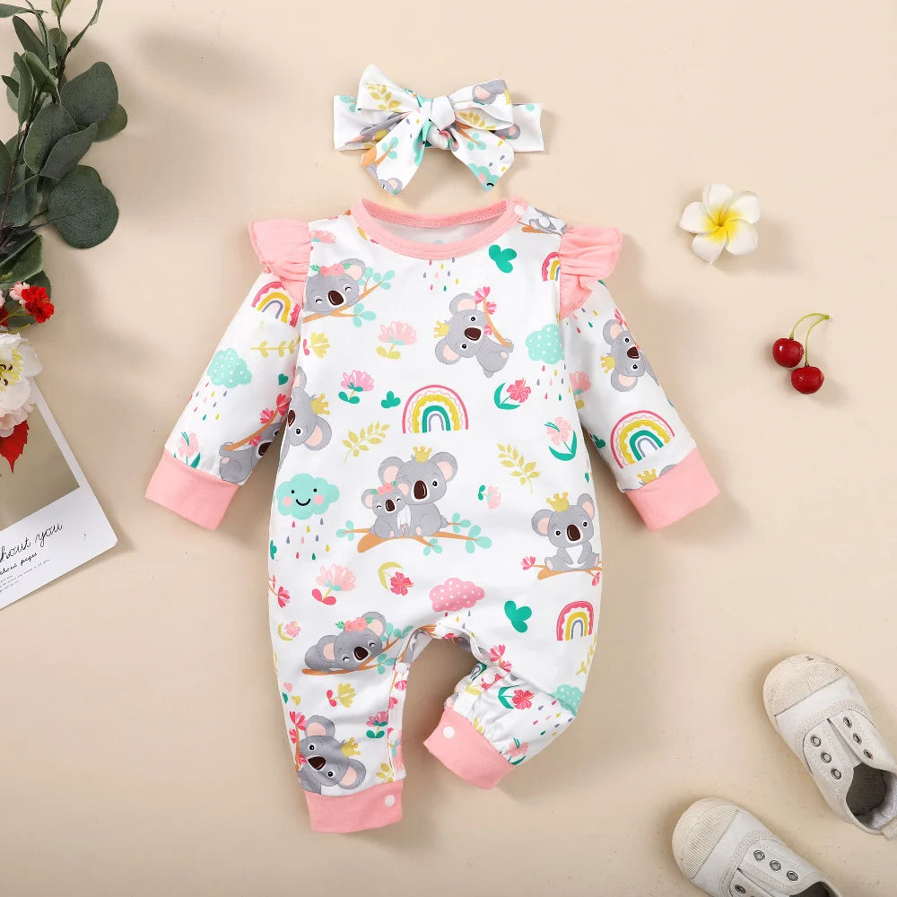 Keep your newborn baby girl cozy and cute with this 2-piece romper outfit set featuring long sleeves—perfect for everyday comfort! -