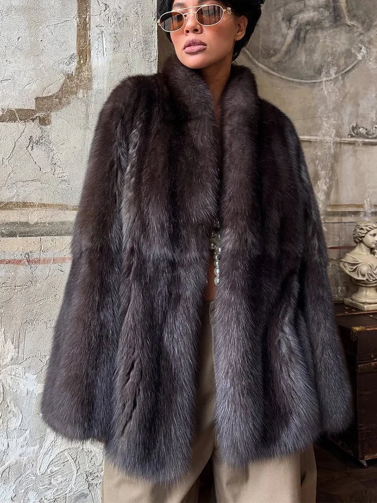 Solid Faux Fur Coat Women -