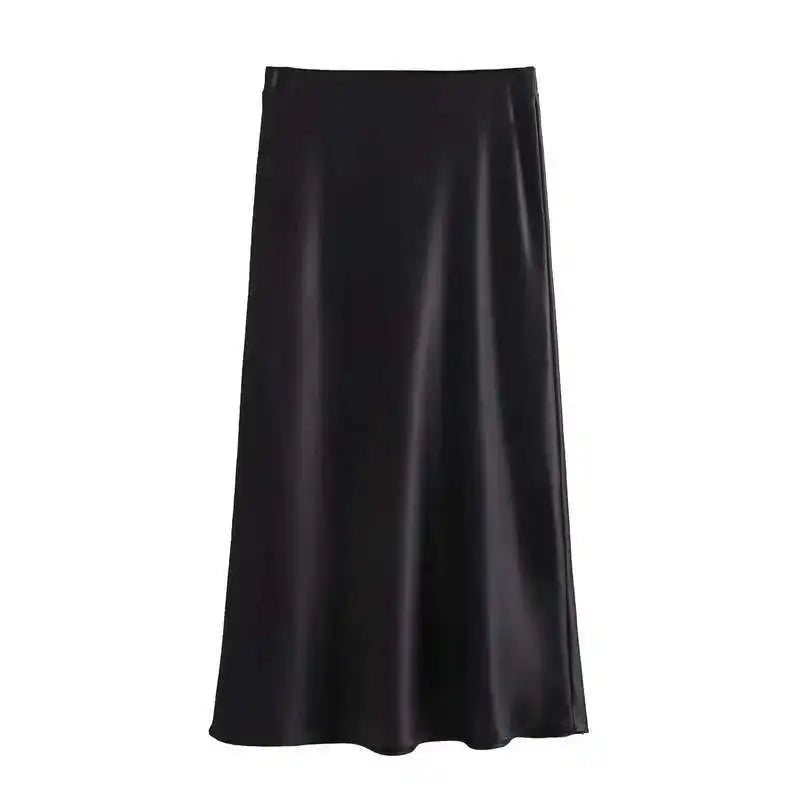 Elevate your elegance with this sleek black satin skirt for women—perfect for any occasion! -